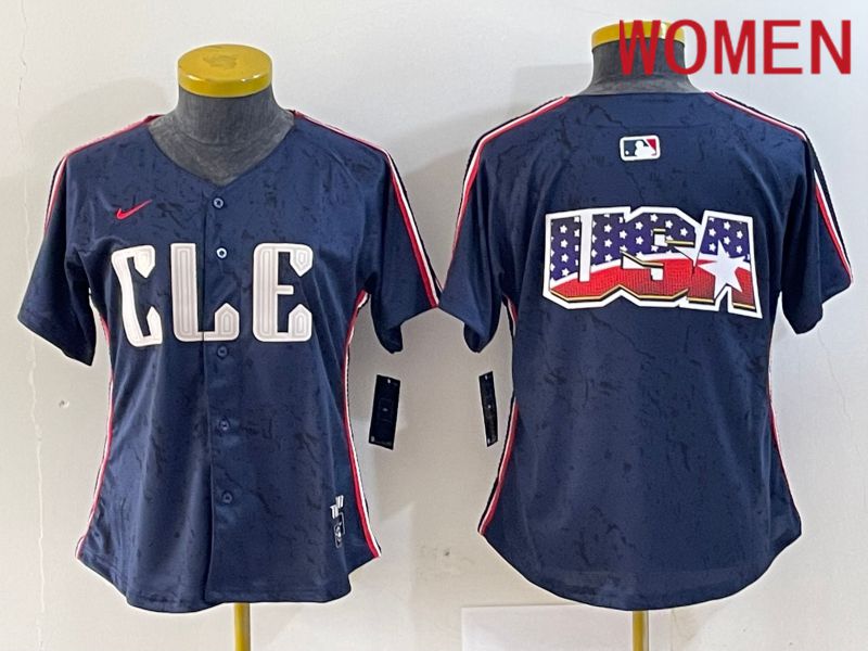 Women Cleveland Indians Blank Blue City Edition Nike 2024 MLB Jersey style 3->youth mlb jersey->Youth Jersey